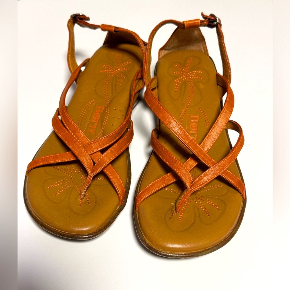 Born Comfortable Strappy Orange Sandals with padded footbed and slight wedge